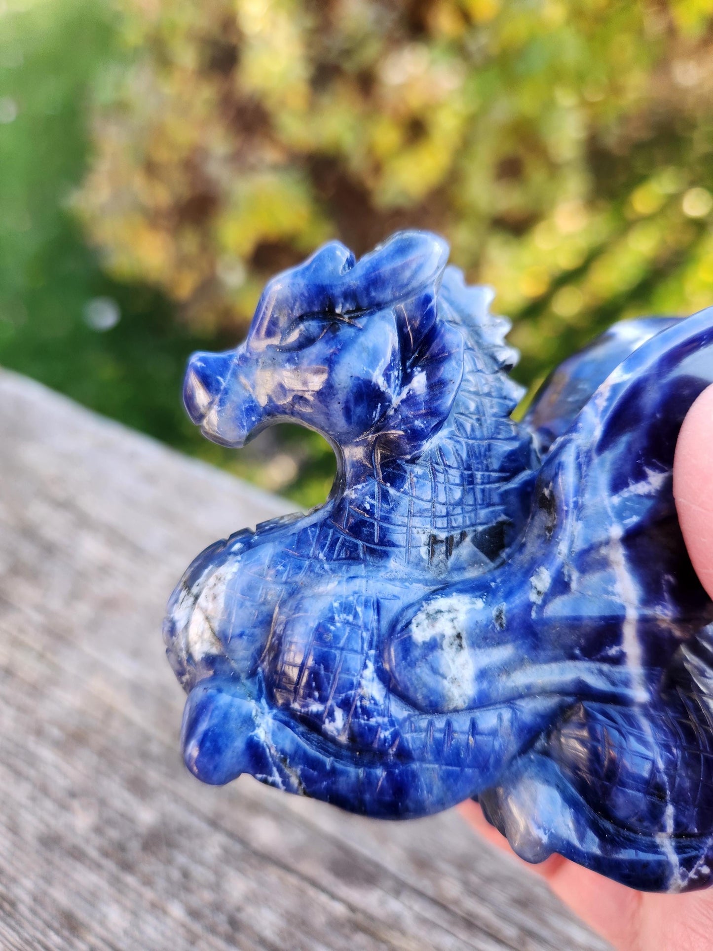 Sodalite Crystal Dragon Carving - DnD, Decor