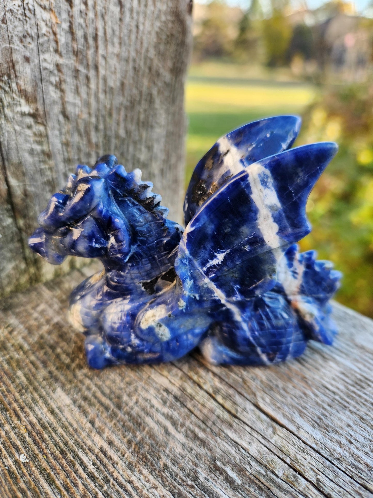 Sodalite Crystal Dragon Carving - DnD, Decor