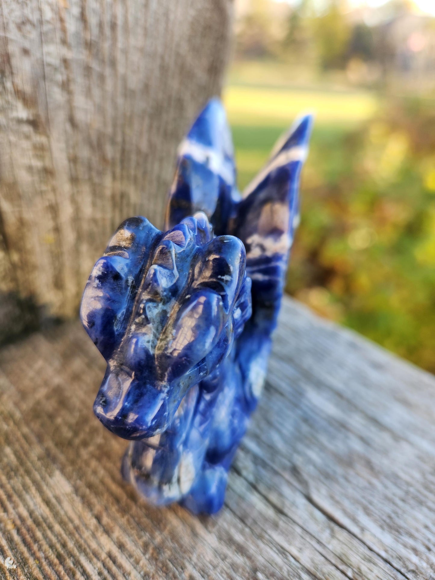 Sodalite Crystal Dragon Carving - DnD, Decor