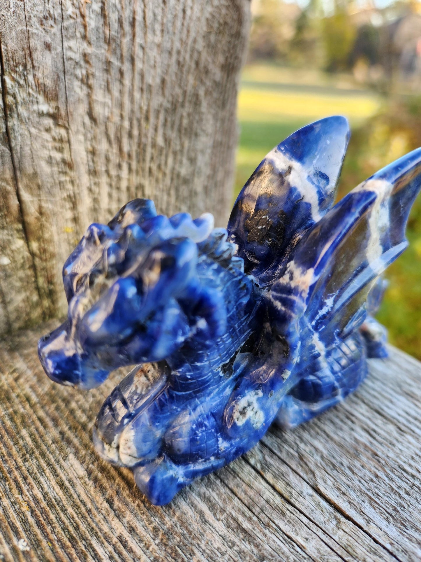 Sodalite Crystal Dragon Carving - DnD, Decor