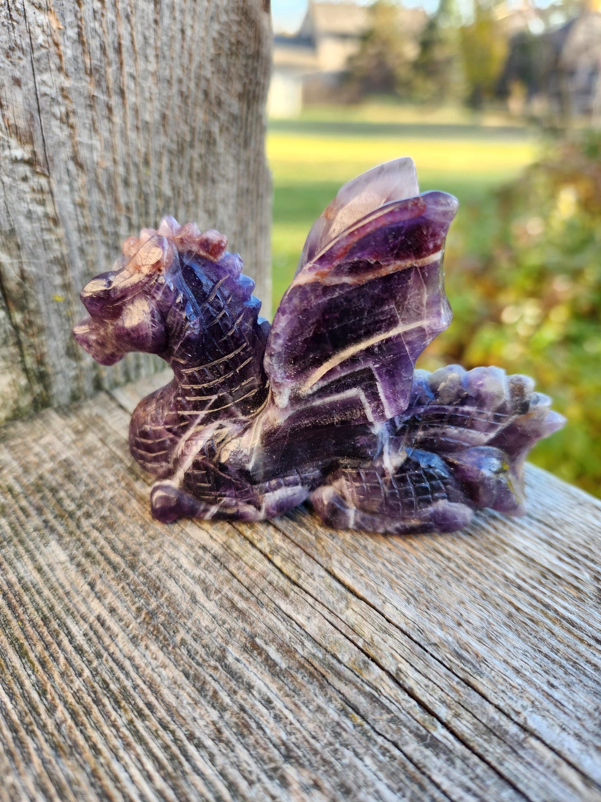 Dream Amethyst Crystal Dragon Carving - DnD, Decor