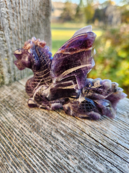 Dream Amethyst Crystal Dragon Carving - DnD, Decor