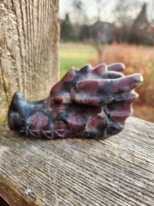 Garnet with Fireworks or Arfvedsonite Crystal Dragon Head Carving - DnD, Decor
