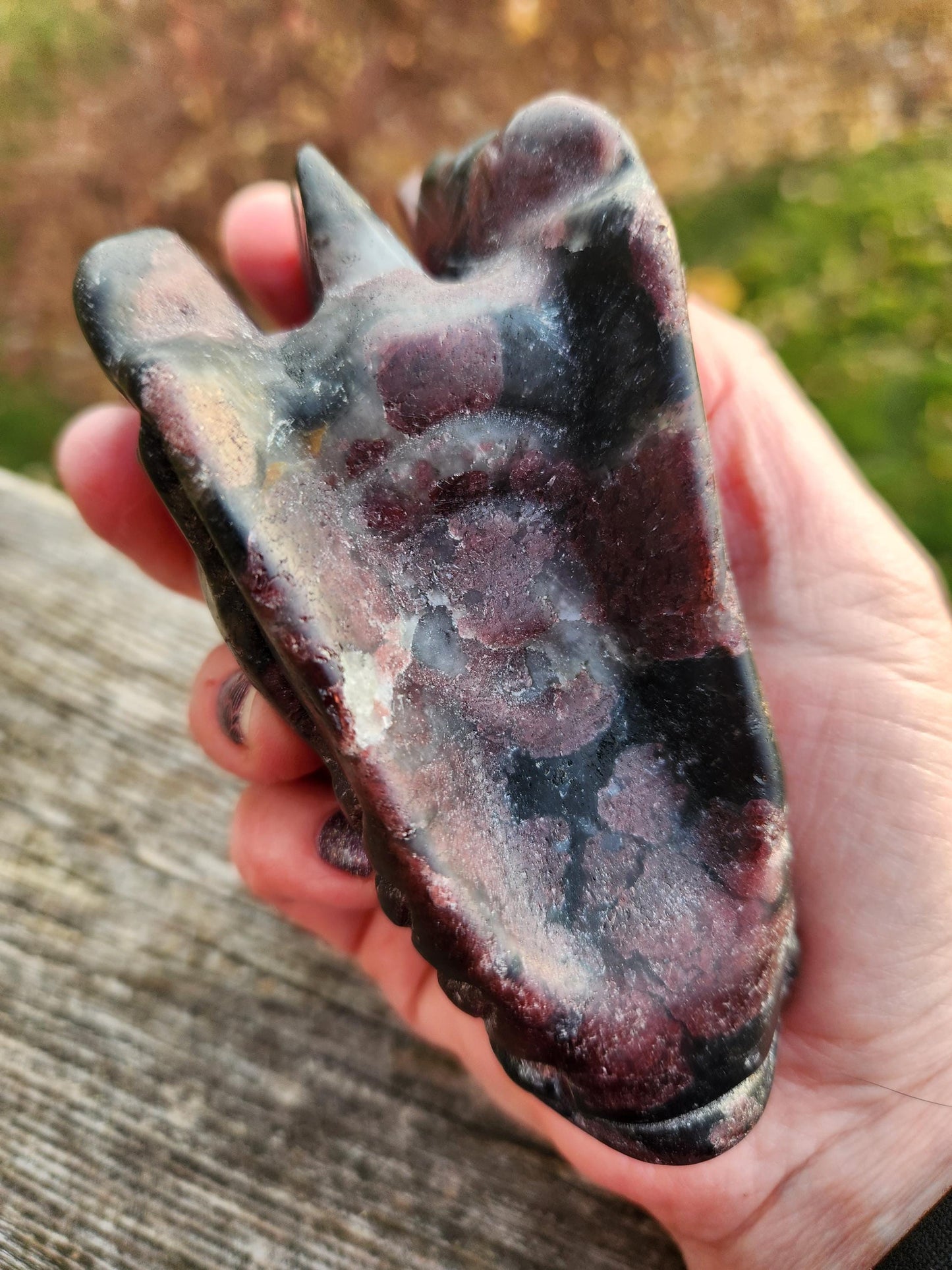 Garnet with Fireworks or Arfvedsonite Crystal Dragon Head Carving - DnD, Decor
