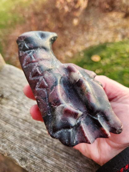 Garnet with Fireworks or Arfvedsonite Crystal Dragon Head Carving - DnD, Decor