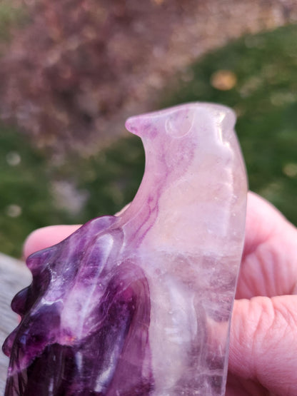 Natural Purple and White Fluorite Crystal Carved Dragon Head, DnD