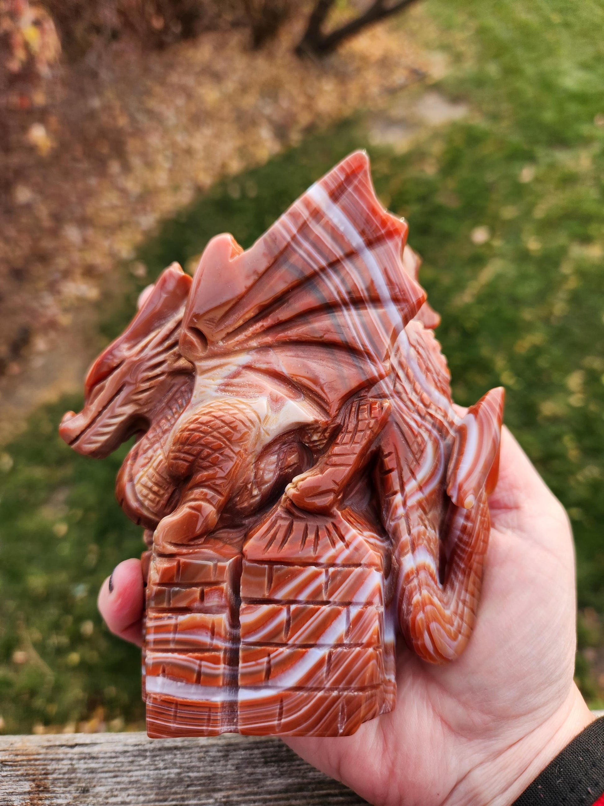 Banded Carnelian Agate Crystal Dragon: DnD, Fire Dragon