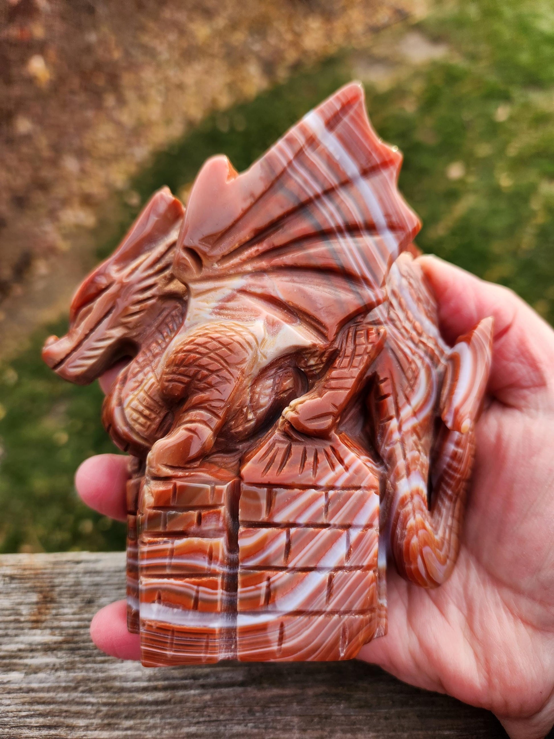Banded Carnelian Agate Crystal Dragon: DnD, Fire Dragon