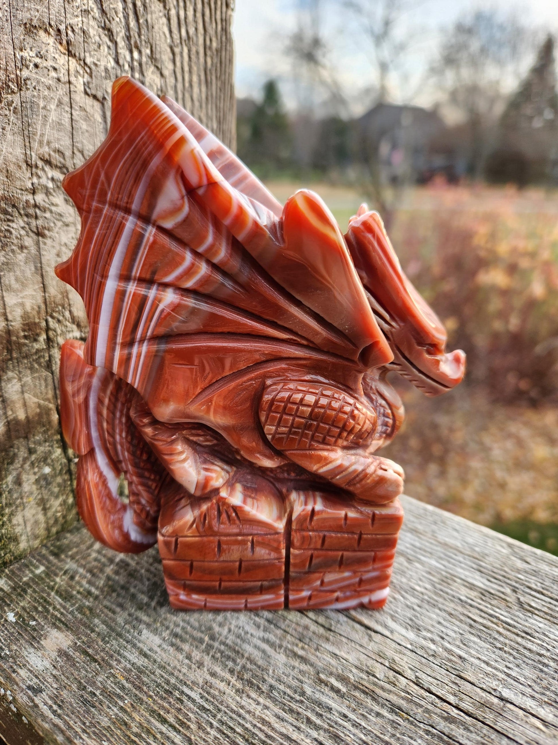 Banded Carnelian Agate Crystal Dragon: DnD, Fire Dragon