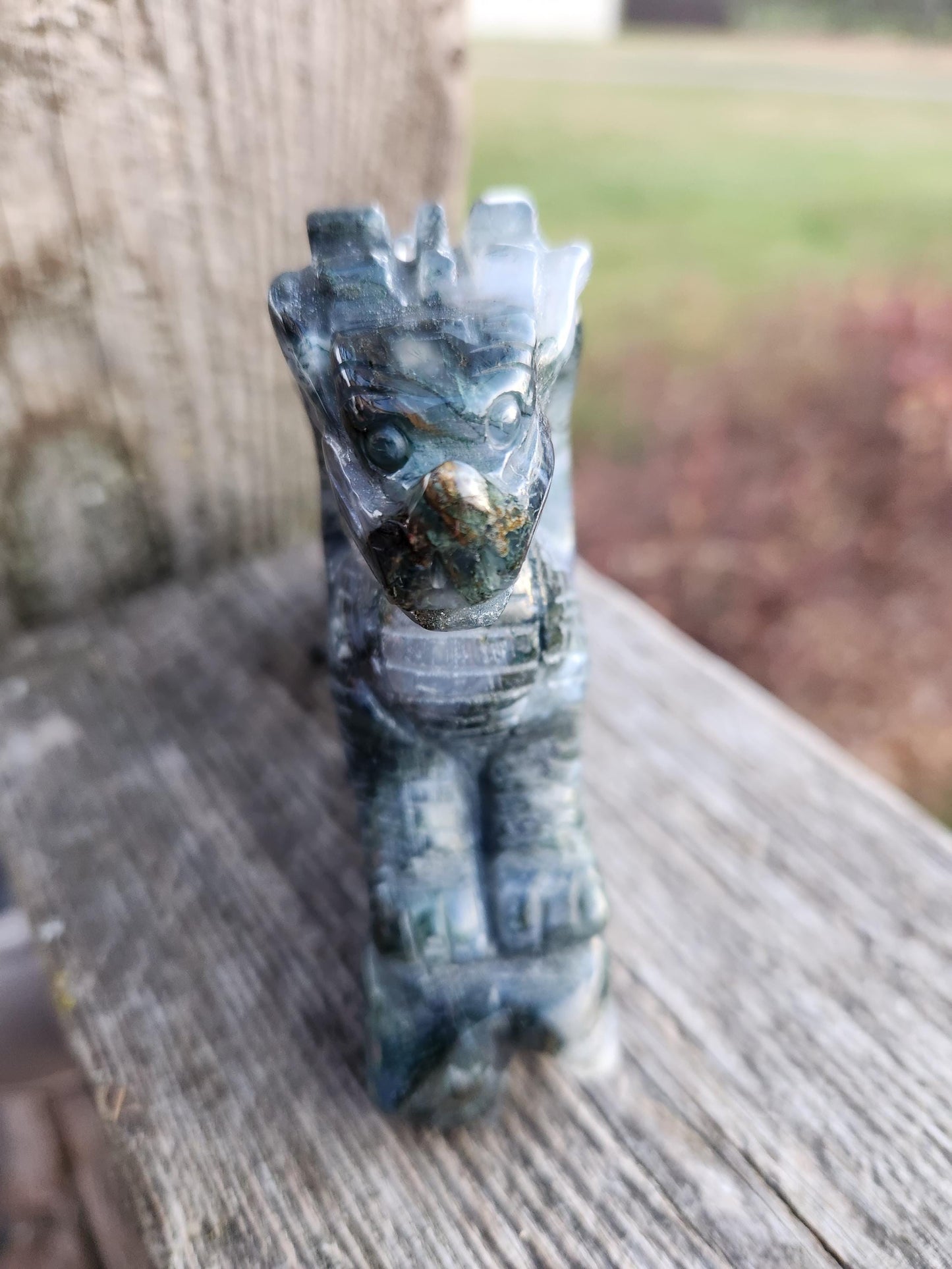 AAA Natural Moss Agate Crystal Carved Full Body Dragon, DND