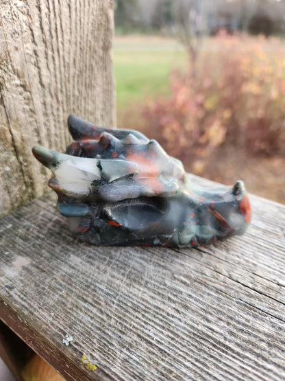 High Polished African Bloodstone Jasper Carved Dragon Head Crystal Stone, DnD, Fire Dragon