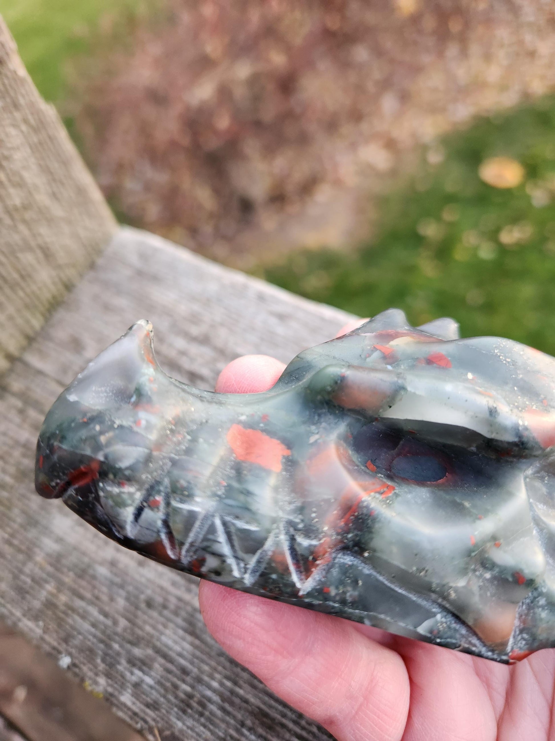 High Polished African Bloodstone Jasper Carved Dragon Head Crystal Stone, DnD, Fire Dragon