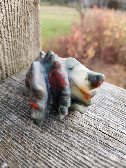 High Polished African Bloodstone Jasper Carved Dragon Head Crystal Stone, DnD, Fire Dragon