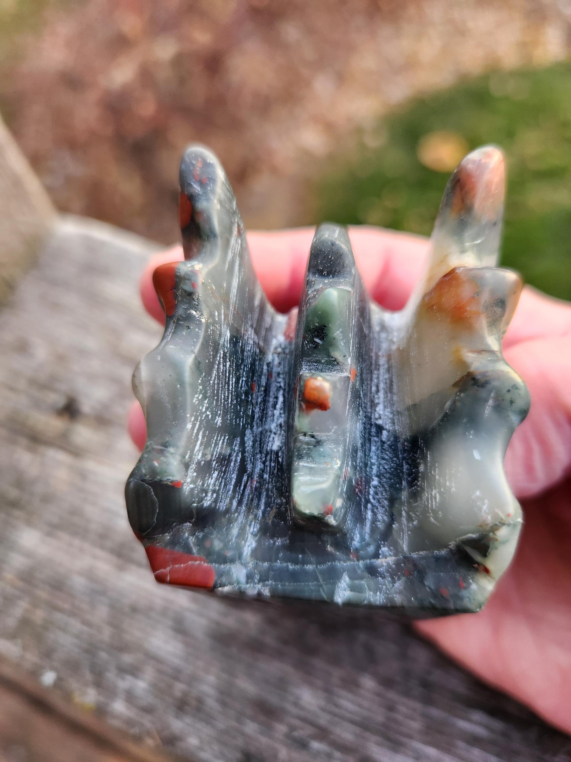High Polished African Bloodstone Jasper Carved Dragon Head Crystal Stone, DnD, Fire Dragon