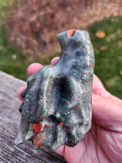 High Polished African Bloodstone Jasper Carved Dragon Head Crystal Stone, DnD