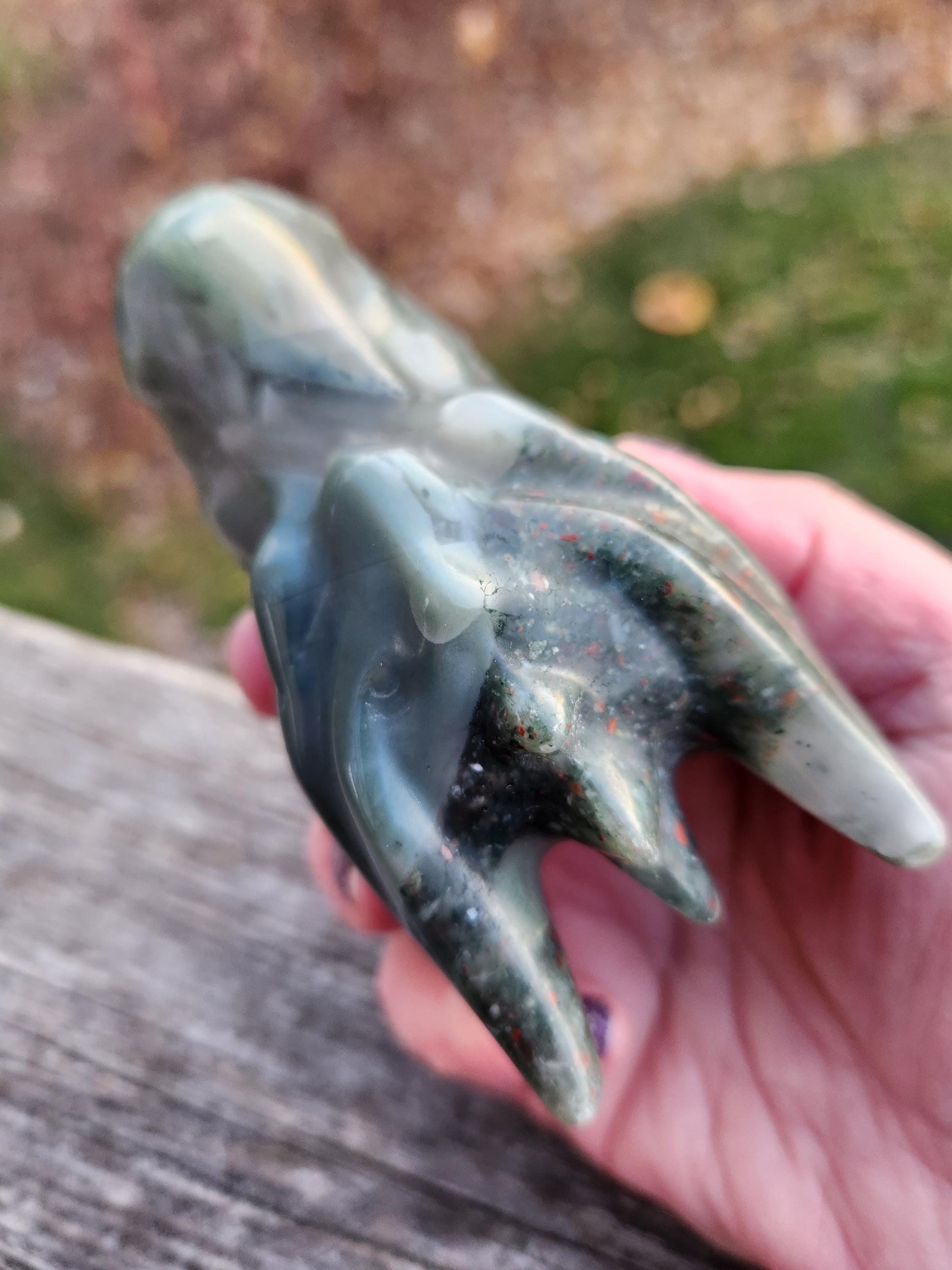 High Polished African Bloodstone Jasper Carved Dragon Head Crystal Stone, DnD