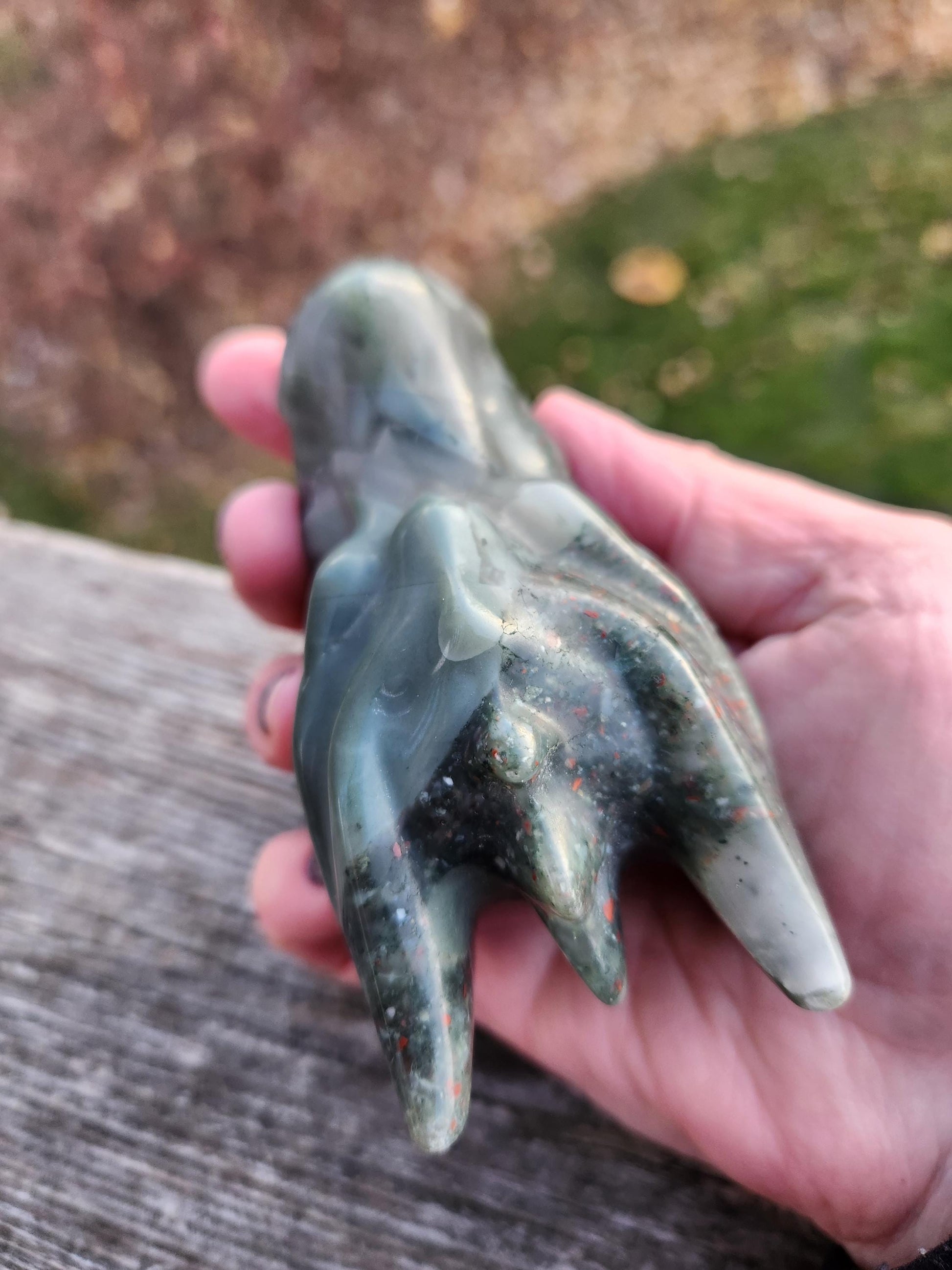 High Polished African Bloodstone Jasper Carved Dragon Head Crystal Stone, DnD