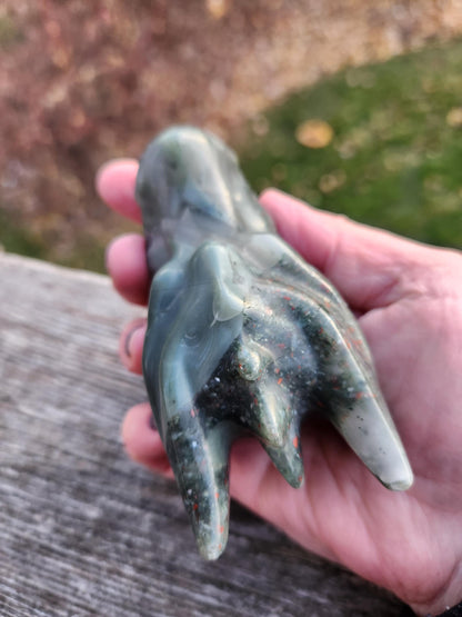 High Polished African Bloodstone Jasper Carved Dragon Head Crystal Stone, DnD