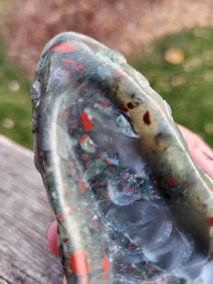 High Polished African Bloodstone Jasper Carved Dragon Head Crystal Stone, DnD