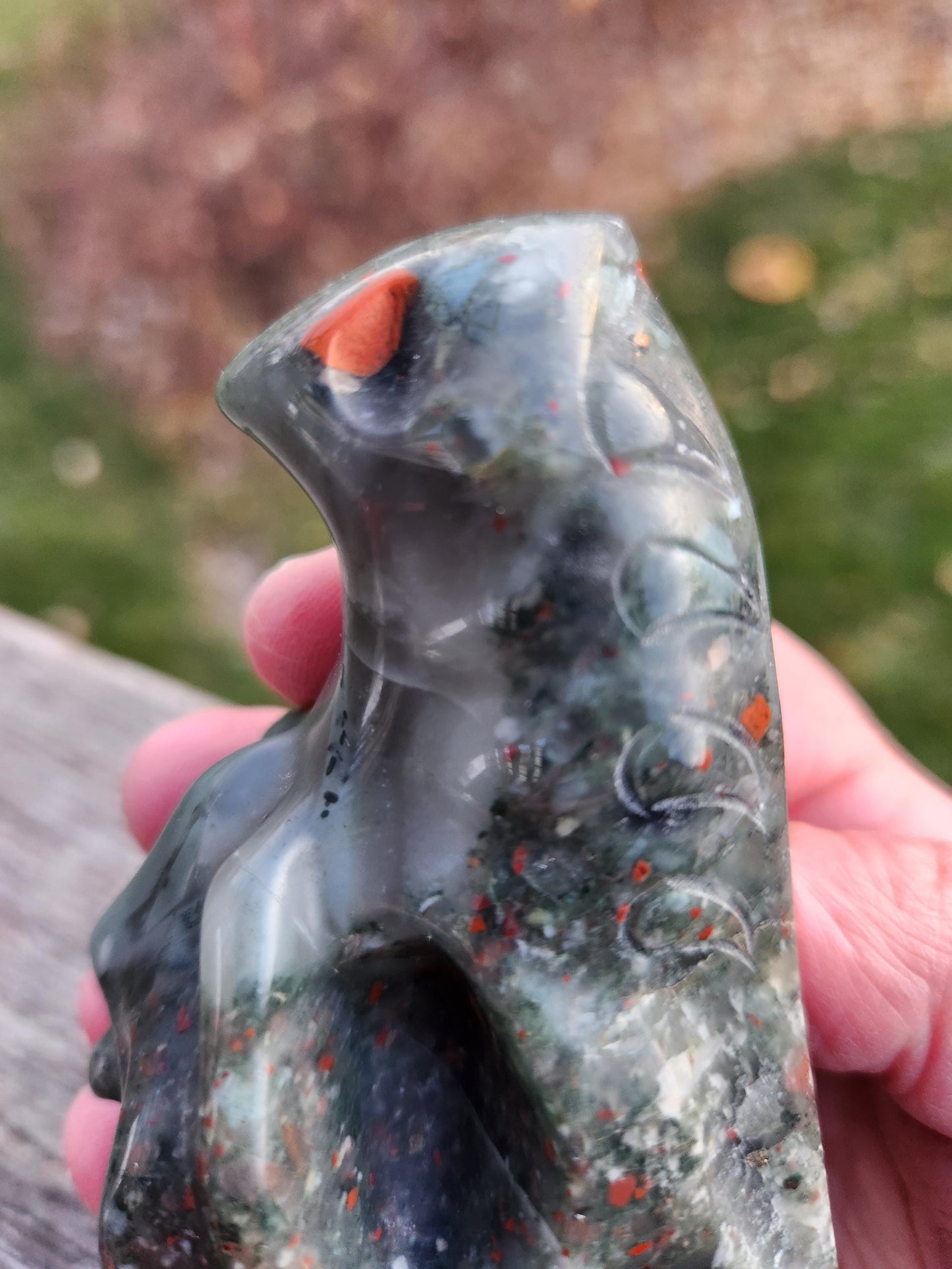 High Polished African Bloodstone Jasper Carved Dragon Head Crystal Stone, DnD