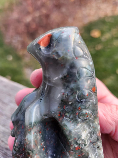 High Polished African Bloodstone Jasper Carved Dragon Head Crystal Stone, DnD