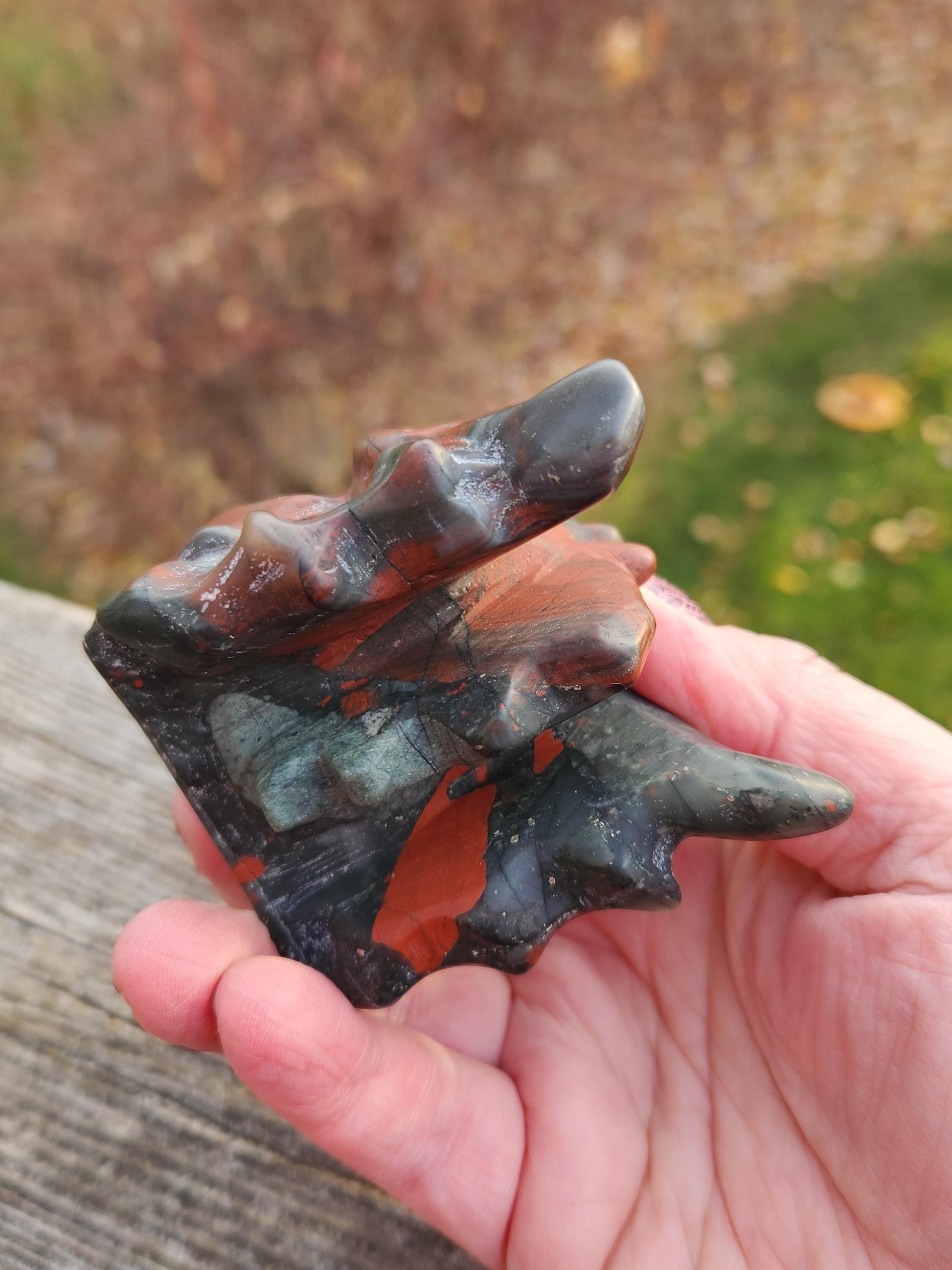 High Polished African Bloodstone Jasper Carved Dragon Head Crystal Stone, DnD