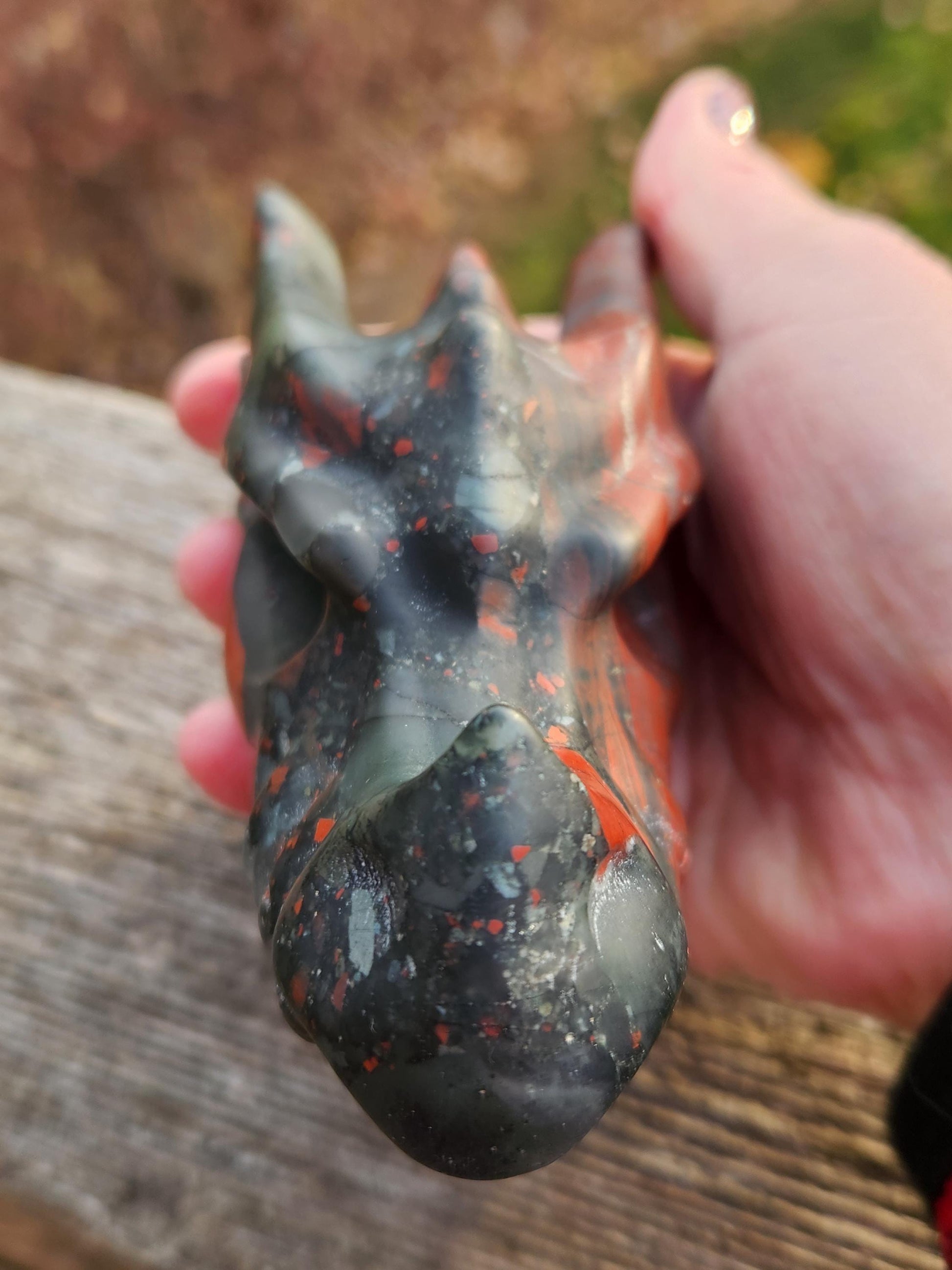 High Polished African Bloodstone Jasper Carved Dragon Head Crystal Stone, DnD