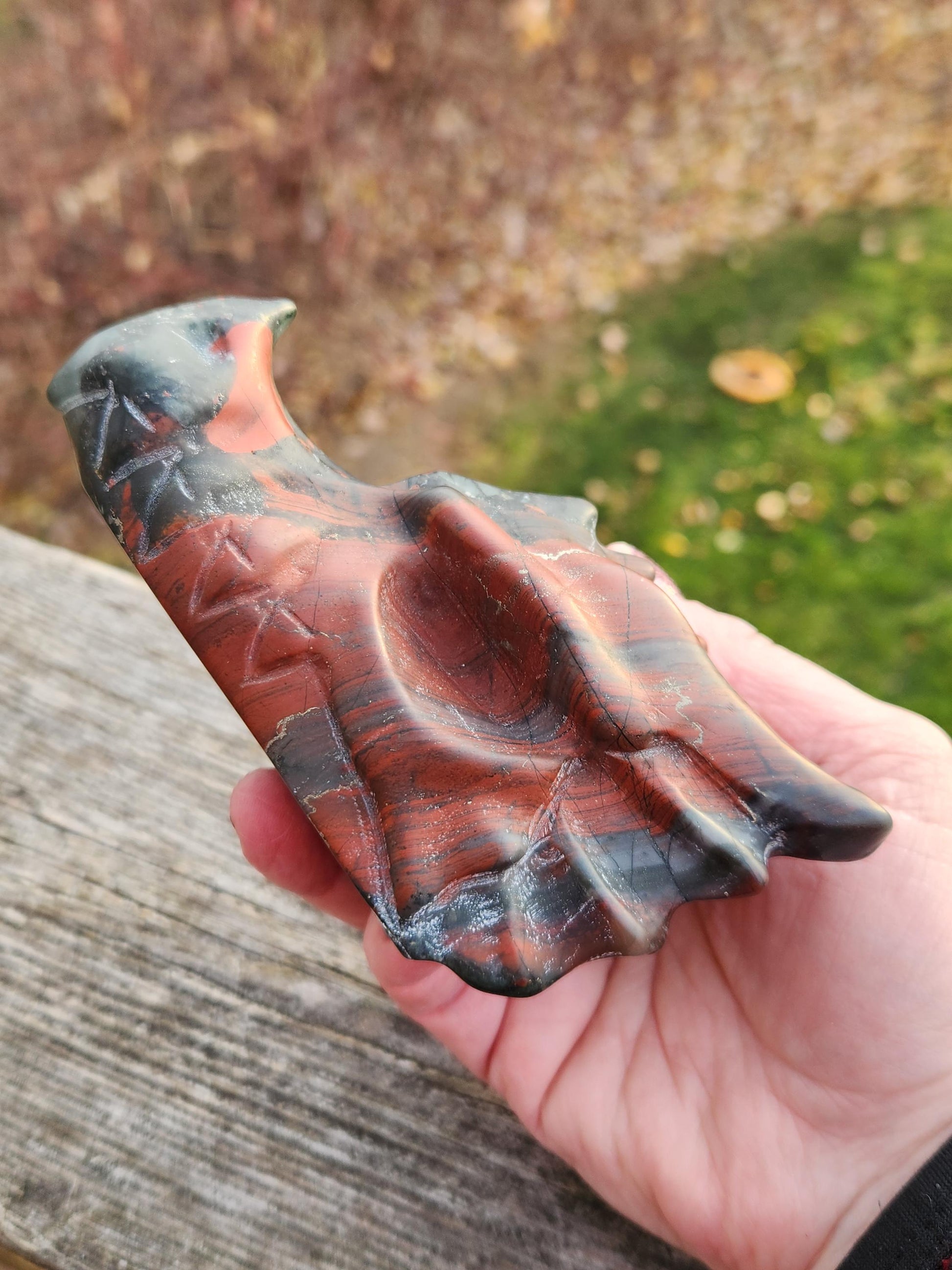 High Polished African Bloodstone Jasper Carved Dragon Head Crystal Stone, DnD