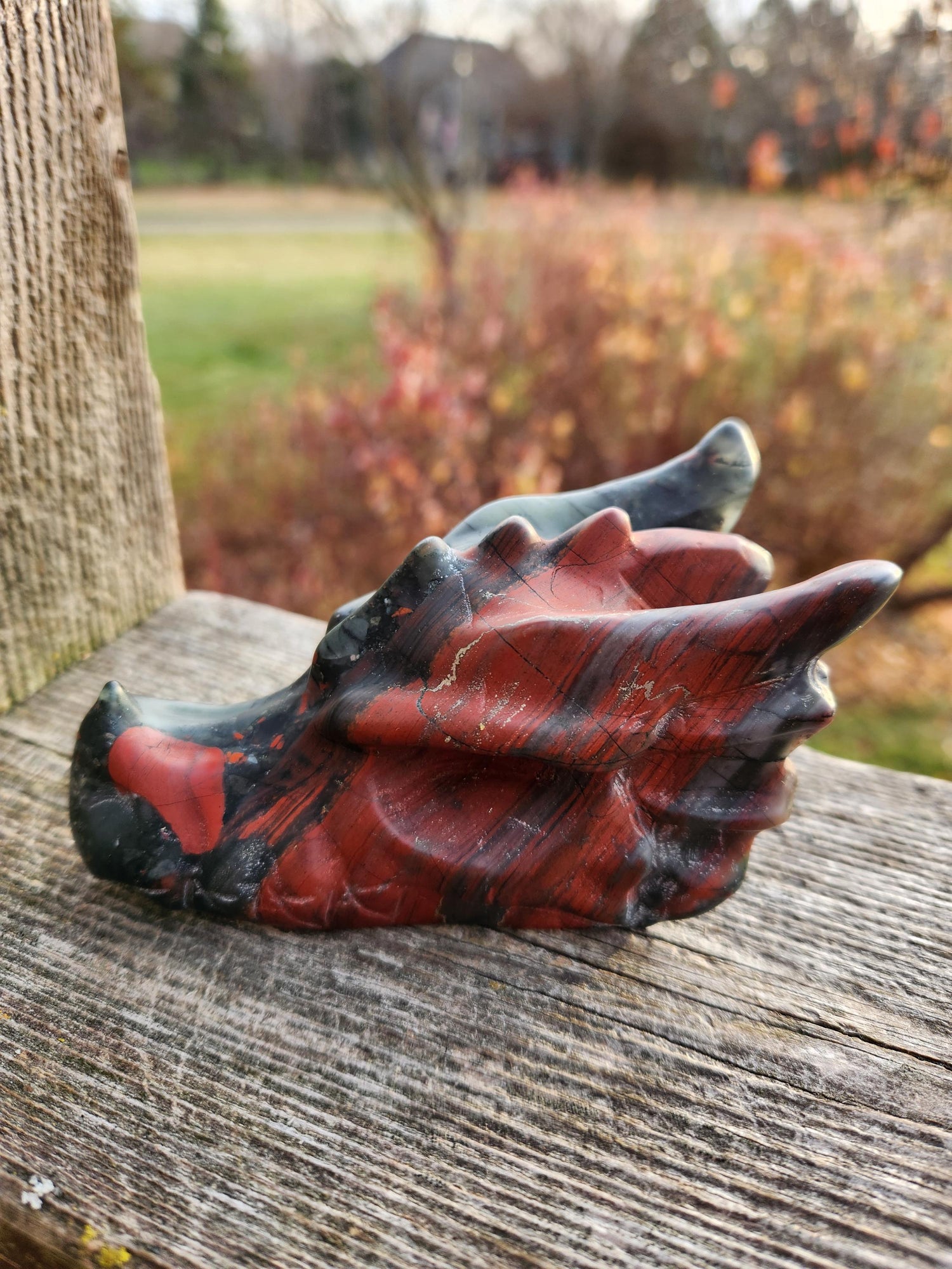 High Polished African Bloodstone Jasper Carved Dragon Head Crystal Stone, DnD