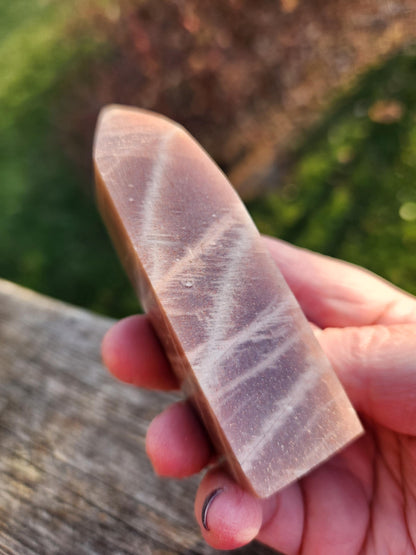 Rare Peach Moonstone with Feldspar Crystal Mini Tower, 4 point