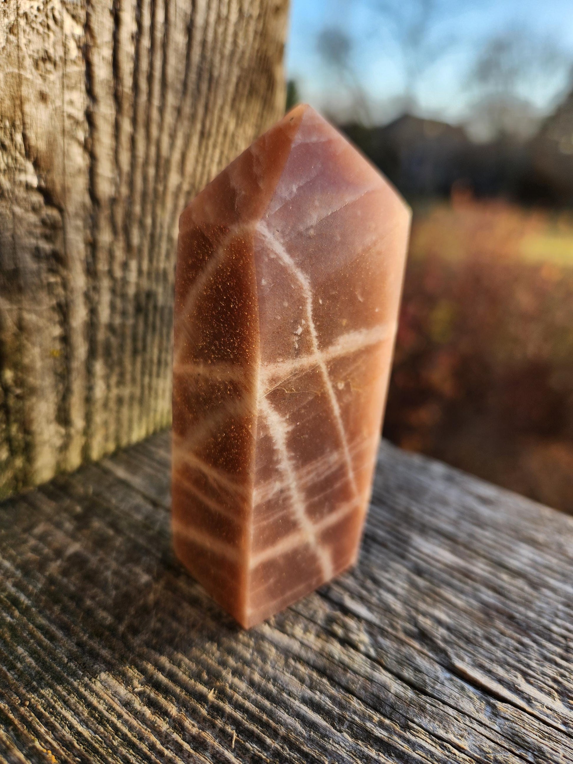 Rare Peach Moonstone with Feldspar Crystal Mini Tower, 4 point