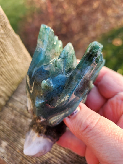 Juicy AAA Natural Moss Agate Crystal Carved Dragon Head ,DND