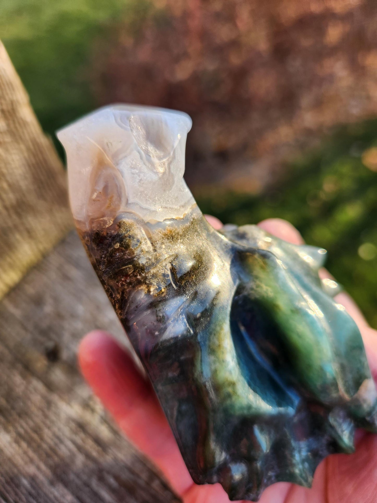 Juicy AAA Natural Moss Agate Crystal Carved Dragon Head ,DND