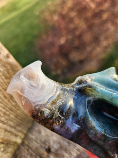Juicy AAA Natural Moss Agate Crystal Carved Dragon Head ,DND