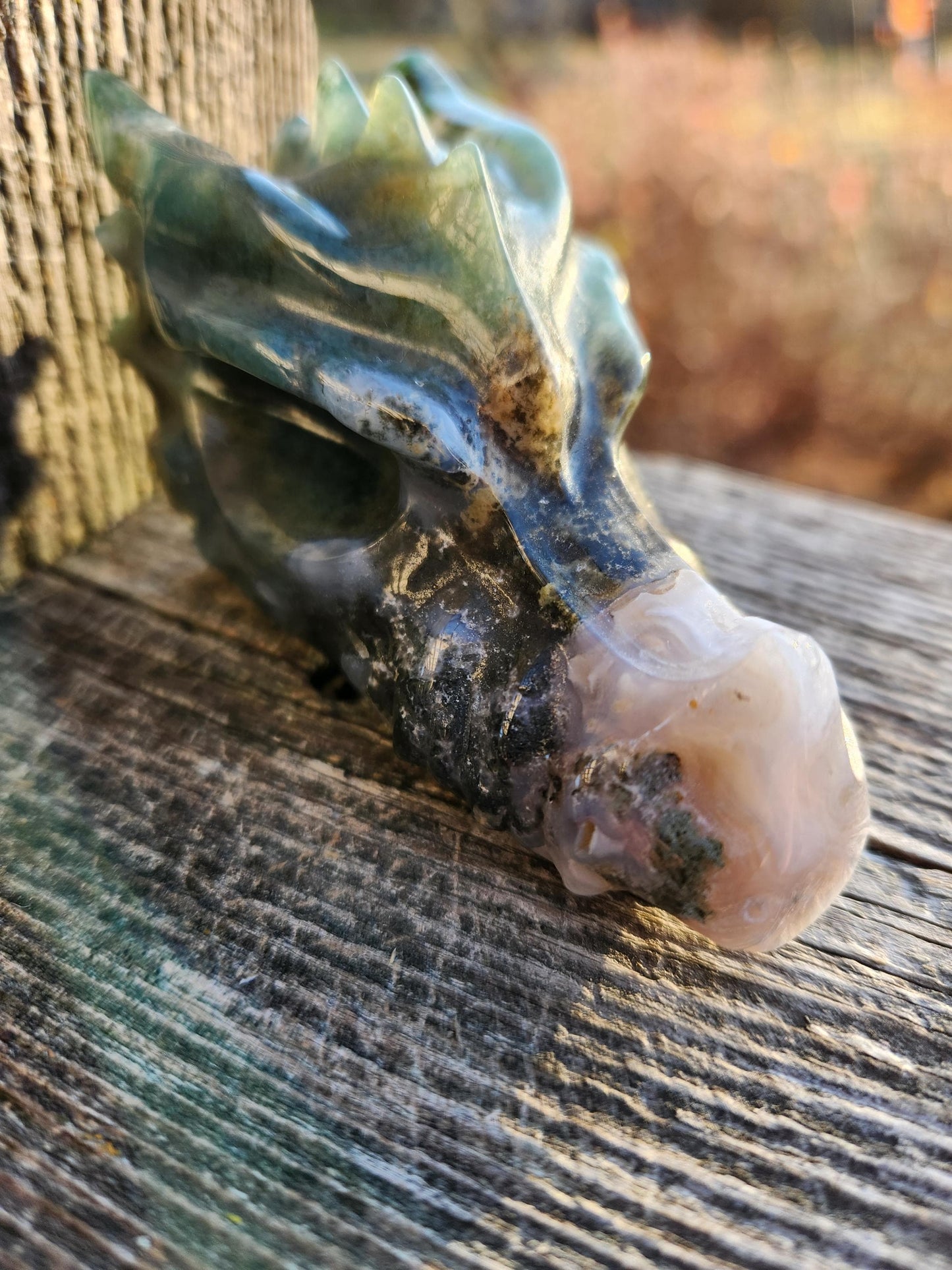 Juicy AAA Natural Moss Agate Crystal Carved Dragon Head ,DND
