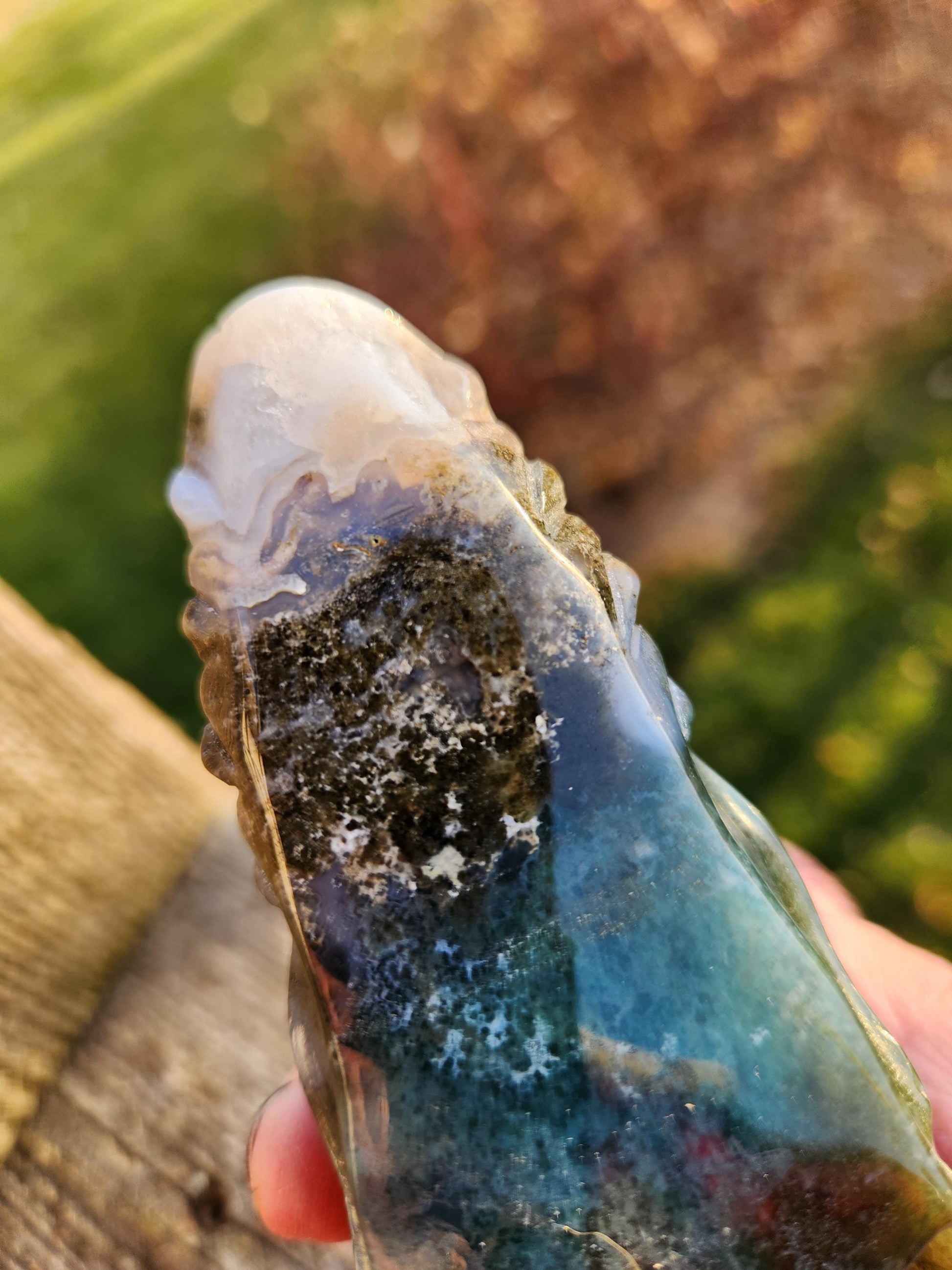 Juicy AAA Natural Moss Agate Crystal Carved Dragon Head ,DND