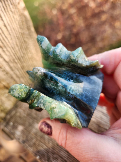 Juicy AAA Natural Moss Agate Crystal Carved Dragon Head ,DND