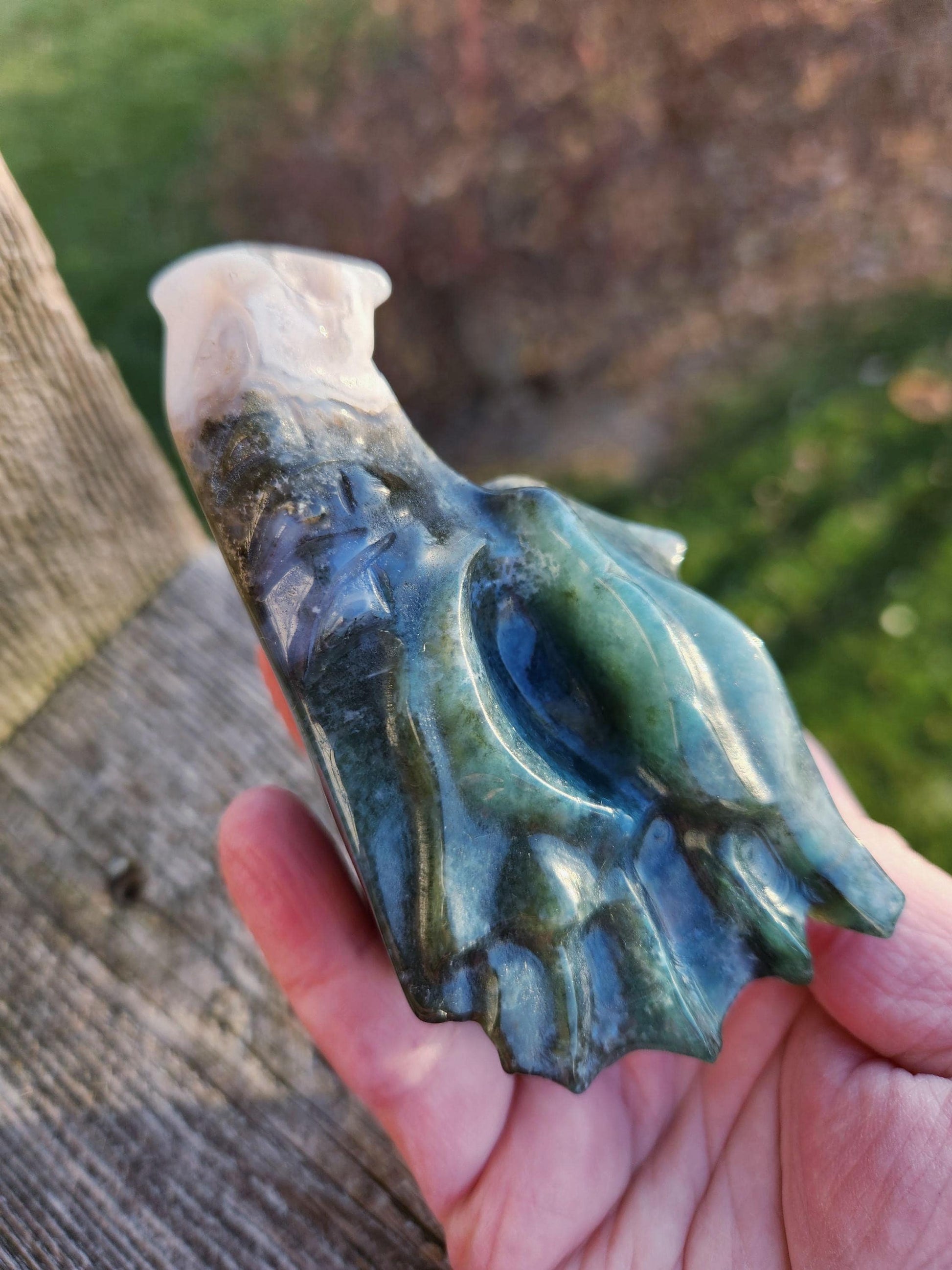 Juicy AAA Natural Moss Agate Crystal Carved Dragon Head ,DND