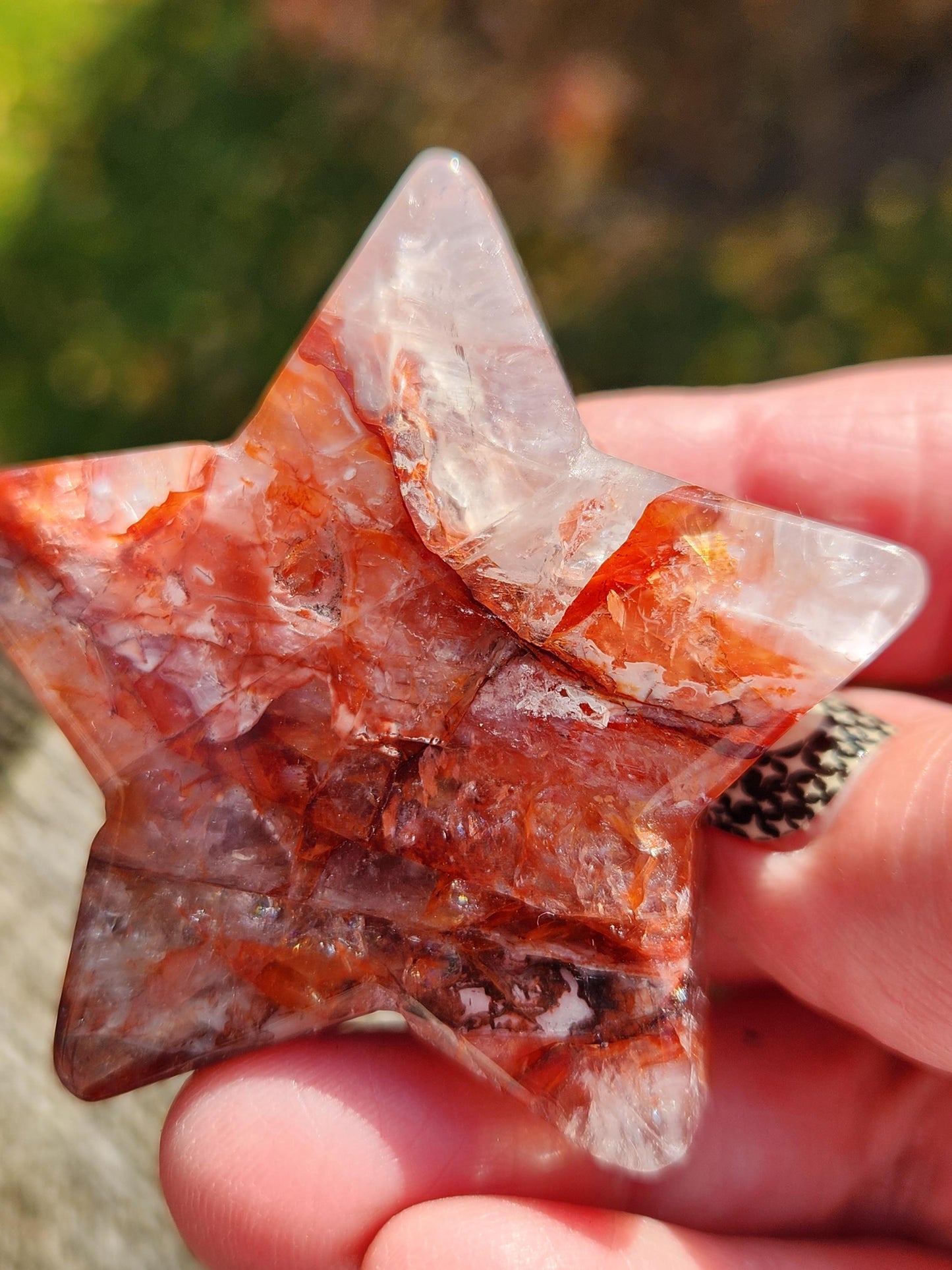 Fire Quartz Crystal Small Star, High Polish Pocket Stone