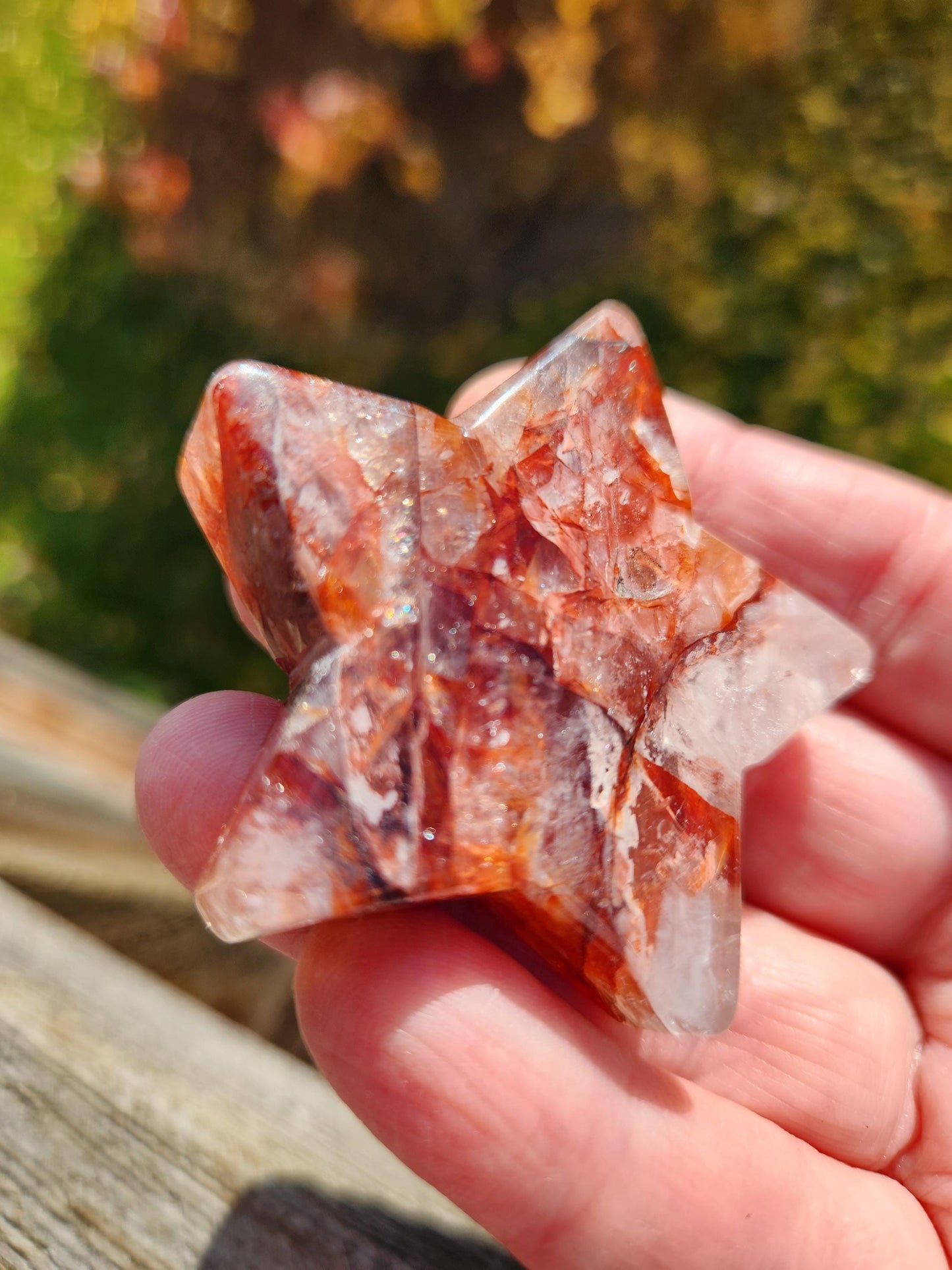Fire Quartz Crystal Small Star, High Polish Pocket Stone