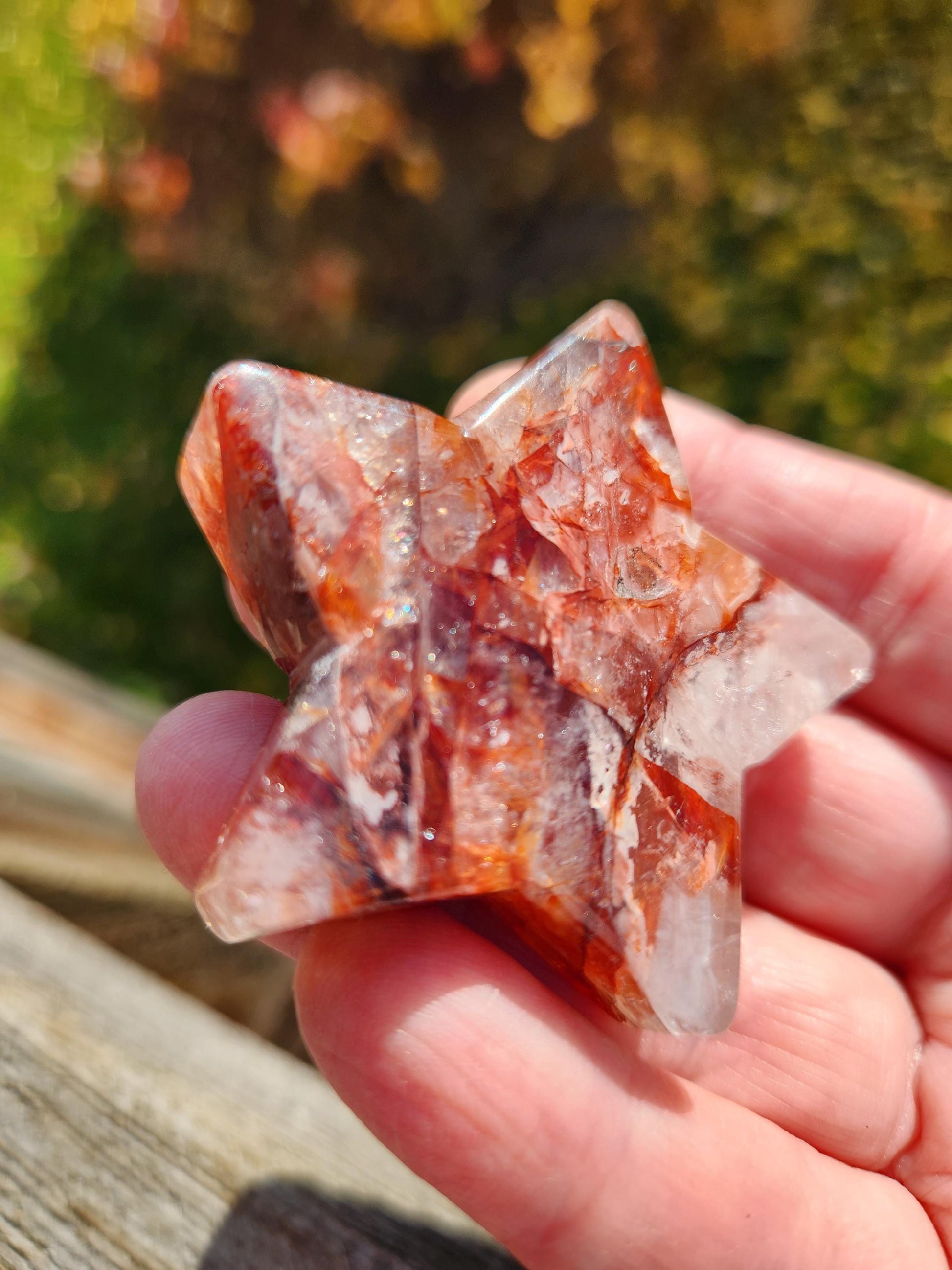 Fire Quartz Crystal Small Star, High Polish Pocket Stone