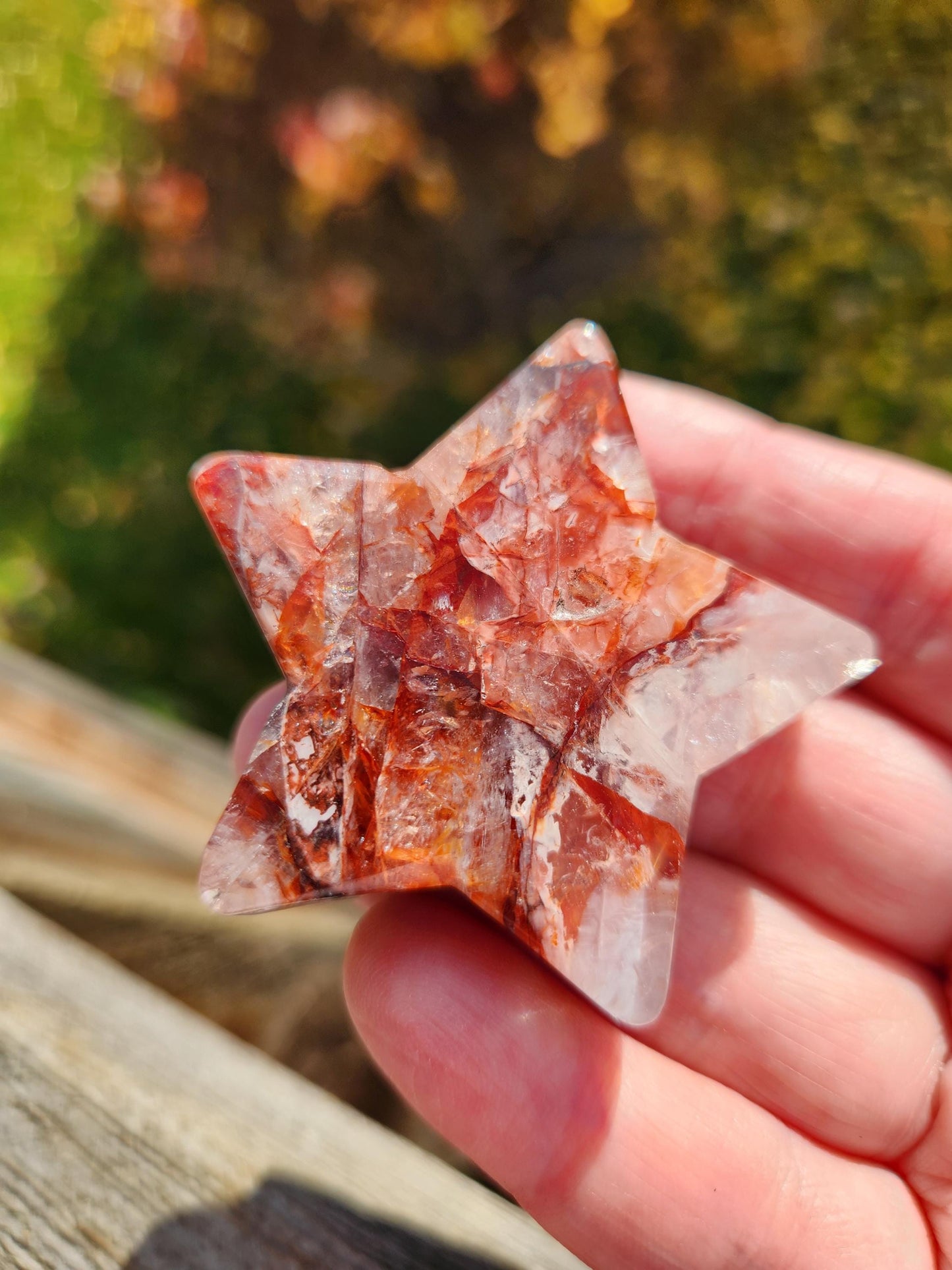 Fire Quartz Crystal Small Star, High Polish Pocket Stone