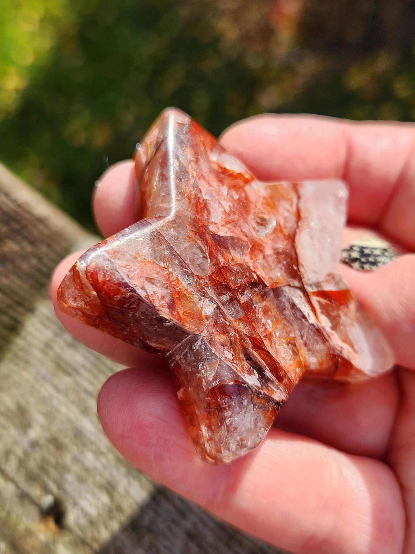 Fire Quartz Crystal Small Star, High Polish Pocket Stone