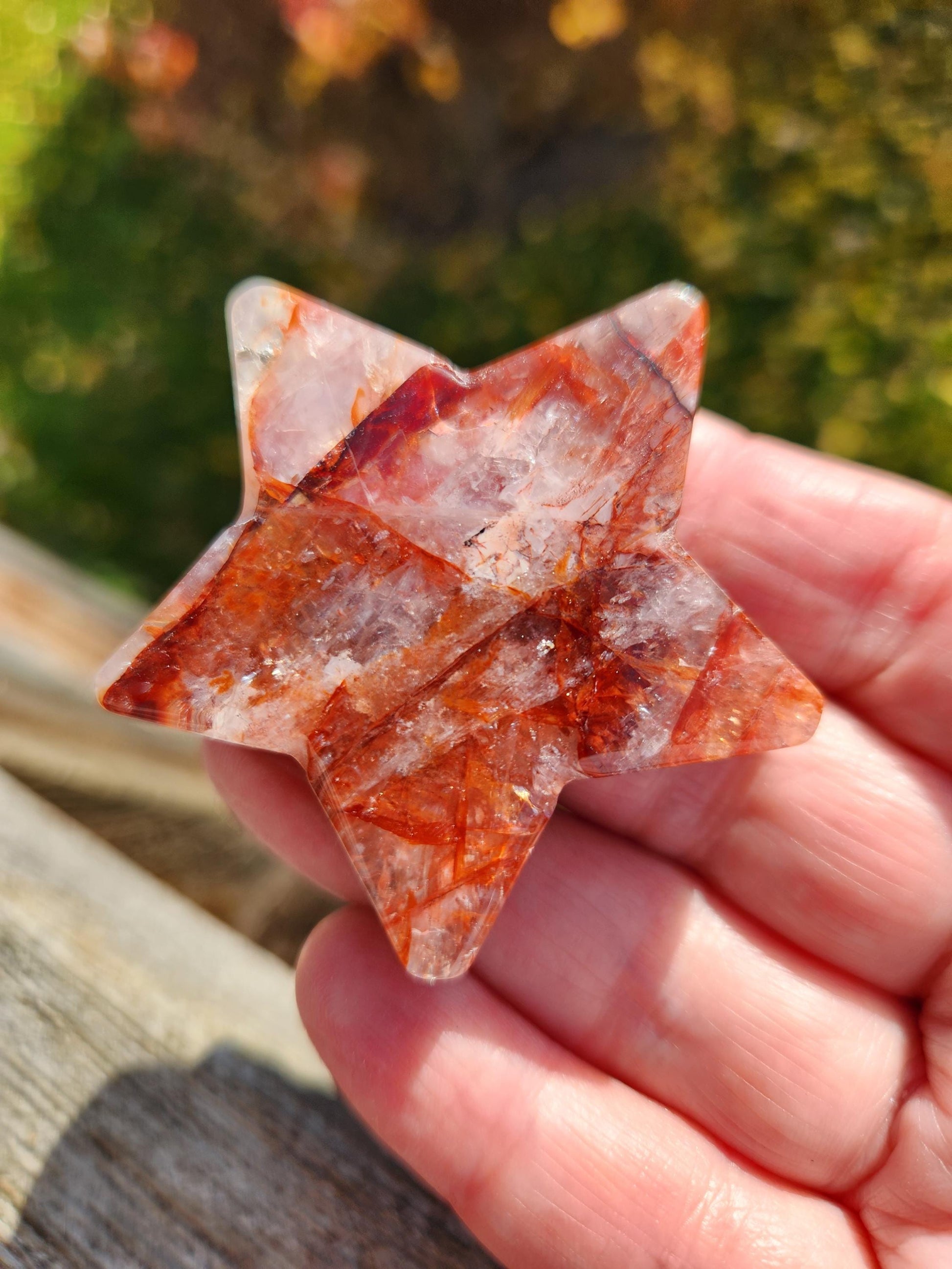 Fire Quartz Crystal Small Star, High Polish Pocket Stone