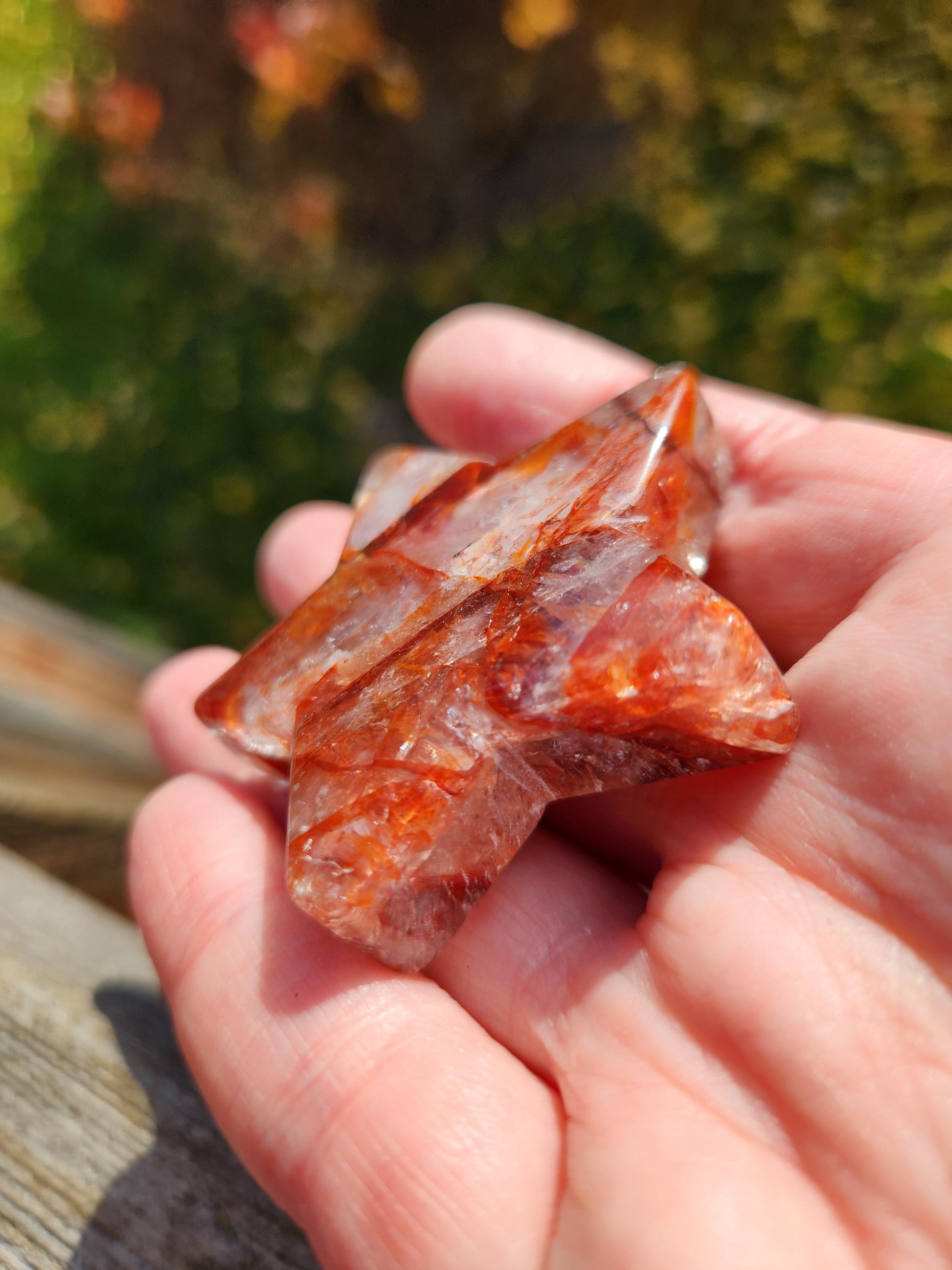Fire Quartz Crystal Small Star, High Polish Pocket Stone