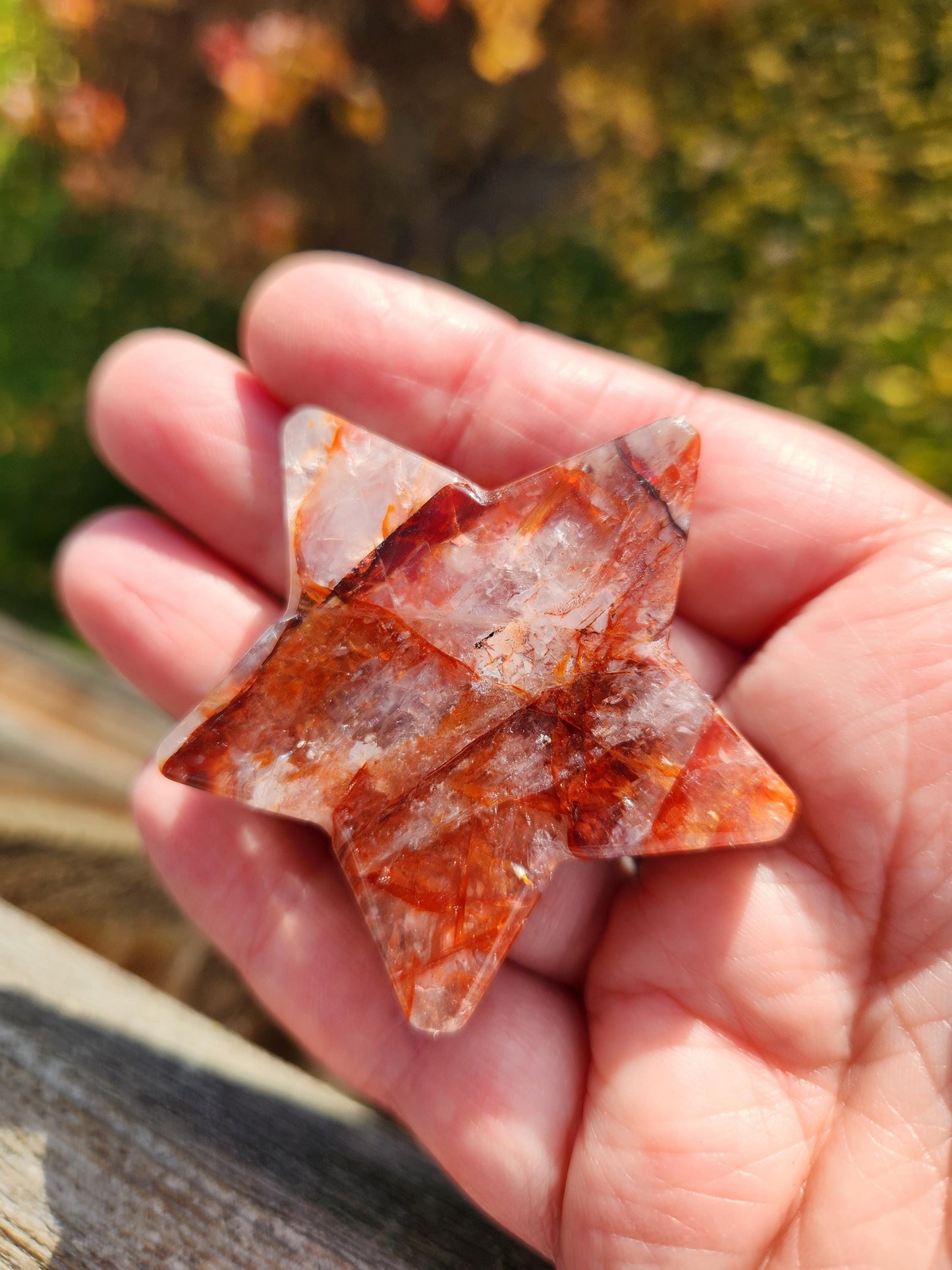 Fire Quartz Crystal Small Star, High Polish Pocket Stone