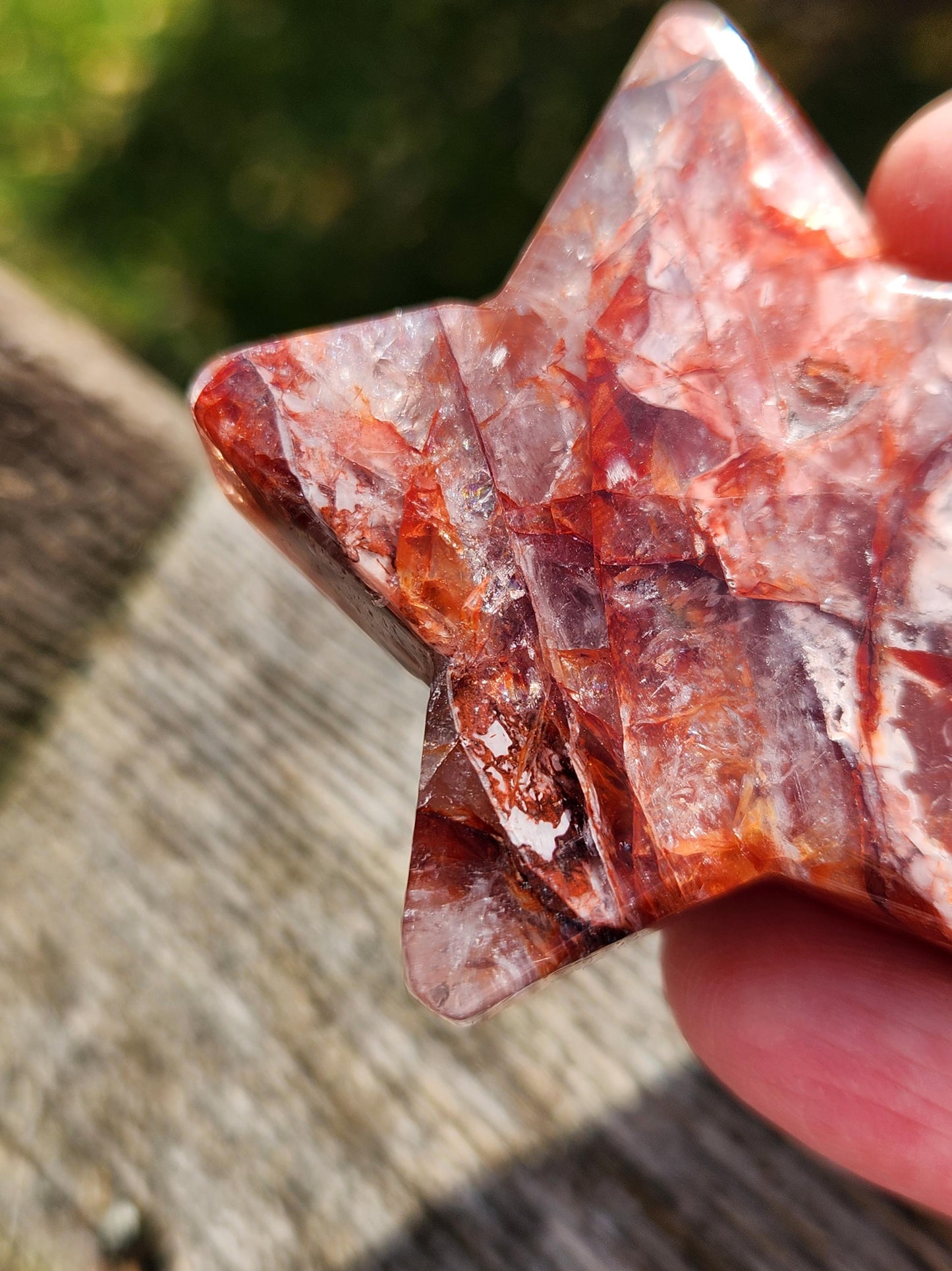 Fire Quartz Crystal Small Star, High Polish Pocket Stone