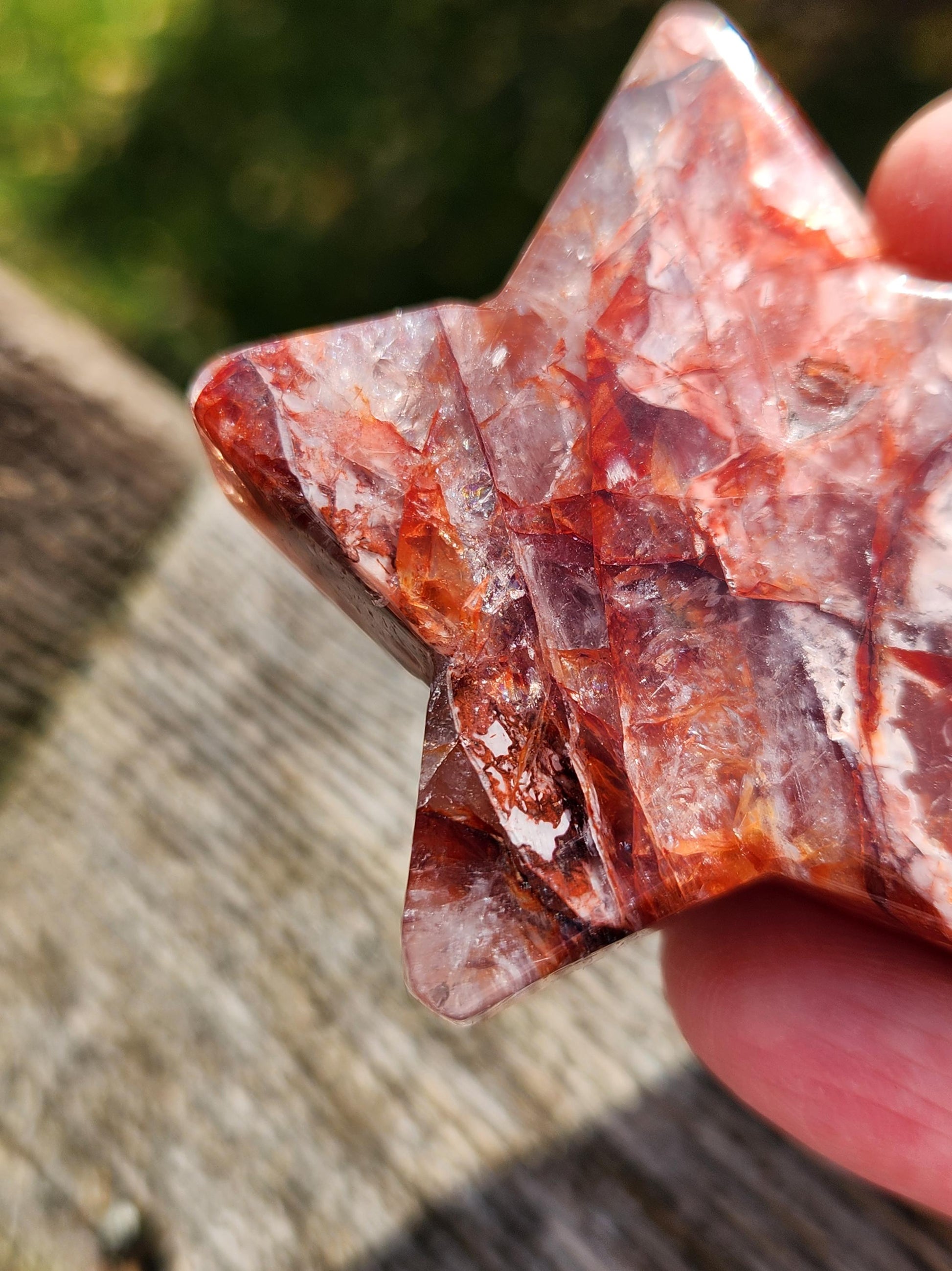 Fire Quartz Crystal Small Star, High Polish Pocket Stone