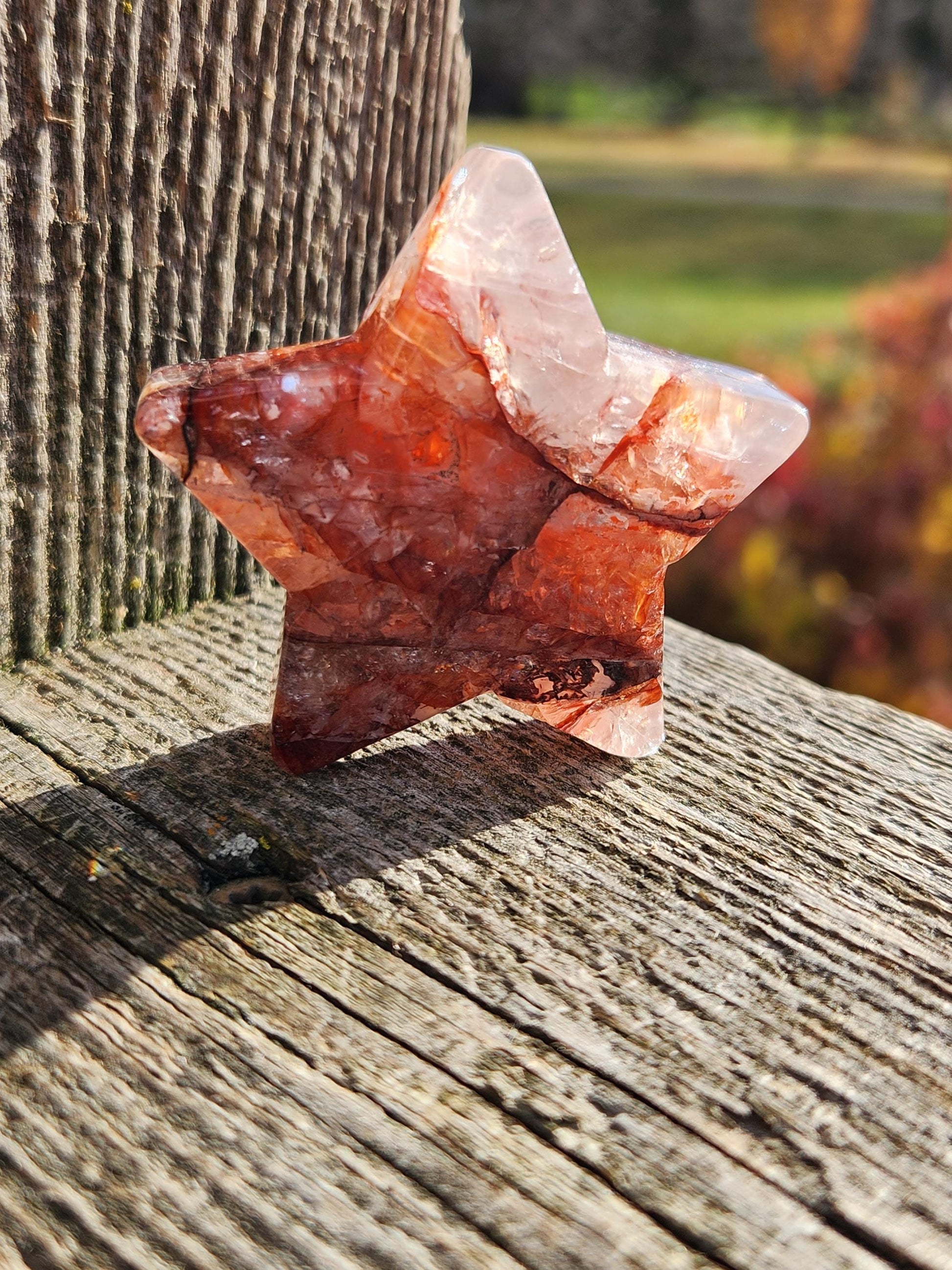 Fire Quartz Crystal Small Star, High Polish Pocket Stone