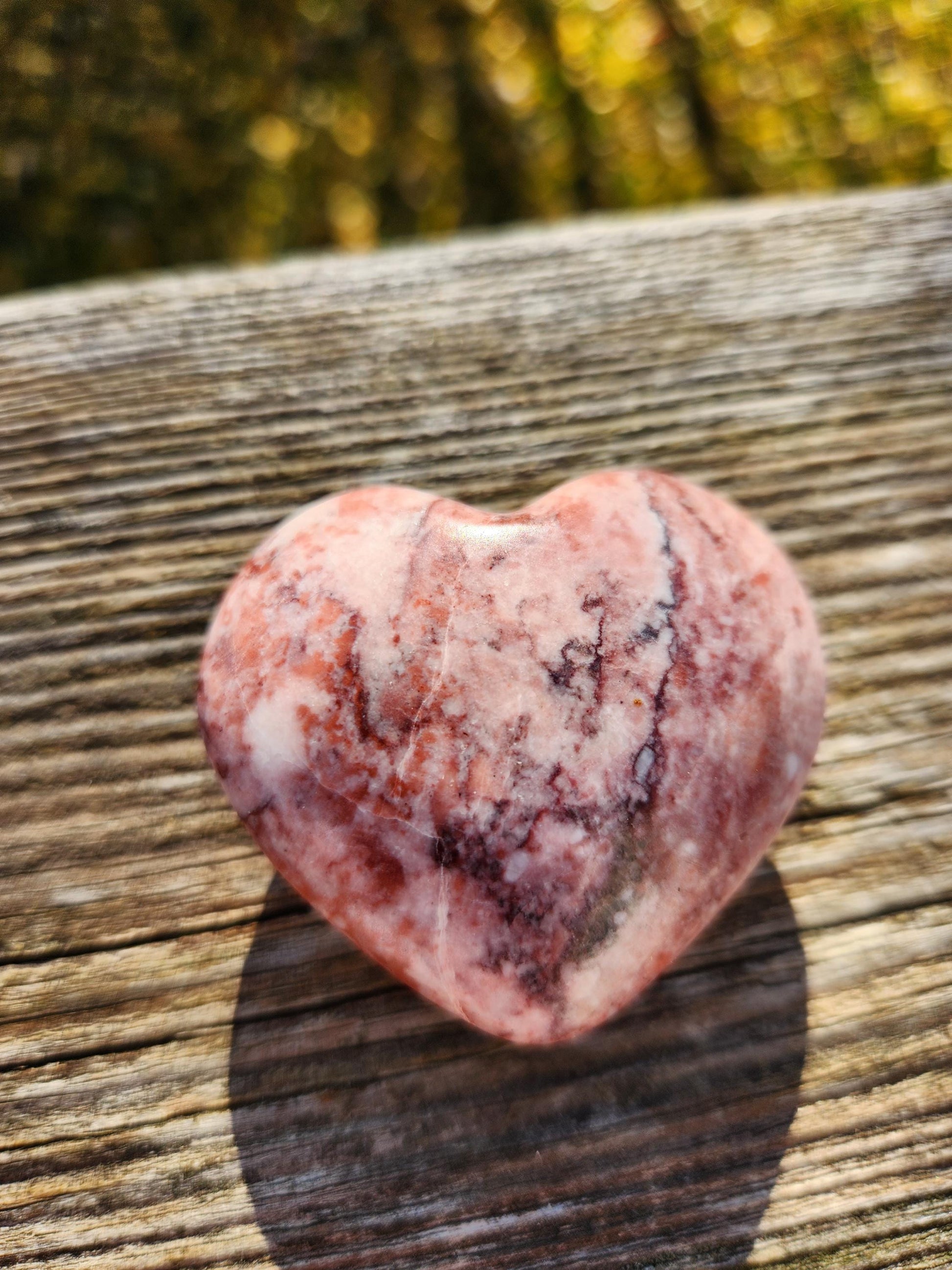 Polished Strawberry Onyx Crystal Heart: AAA Grade, Buttery Finish